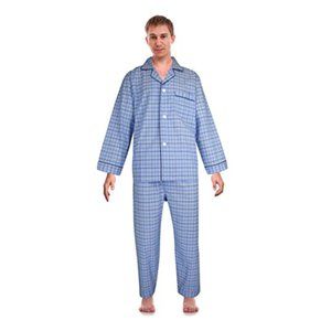 Robe King Mens Sleepwear Broadcloth Woven Pajama Set Light Blue Plaid S